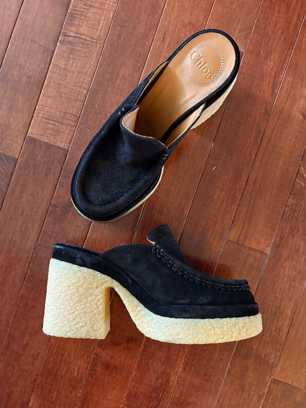 Chloe Black Suede Platform Clog Mules
